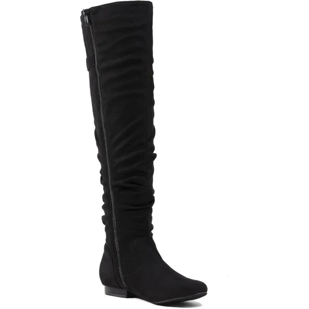 🆕Women's Black Suede Over The Knee Thigh High Comfortable Low Heel Winter Boot